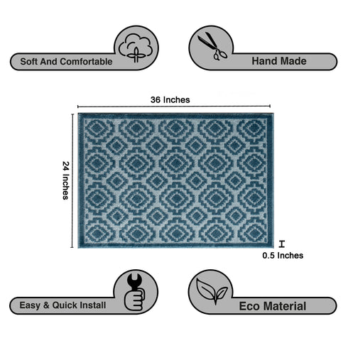 Blue Arcai Entryway Indoor Front Door Authentic Turkish Premium Quality Rugs Washable Boho Entrance Mat with Non Slip TPE Backing