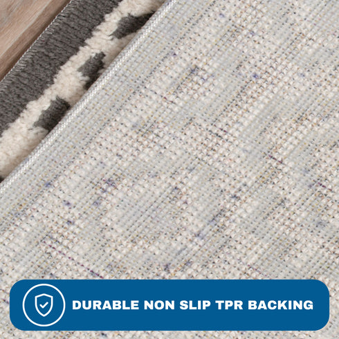 Gray Maze - Machine Washable 2 Piece Premium Turkish Kitchen Rug Set with Non Slip TPR Backing