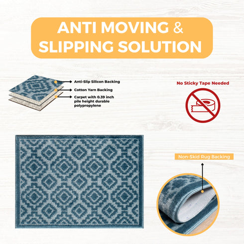 Blue Arcai Entryway Indoor Front Door Authentic Turkish Premium Quality Rugs Washable Boho Entrance Mat with Non Slip TPE Backing