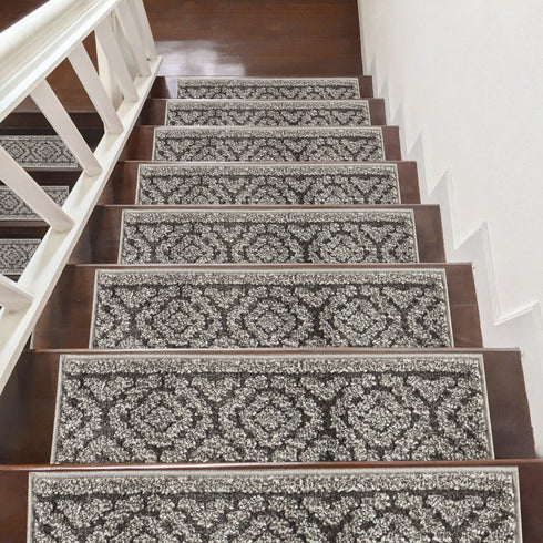 Anastacia Dark Gray Stair Tread Premium Turkish Rugs Machine Washable with Rubber Backing