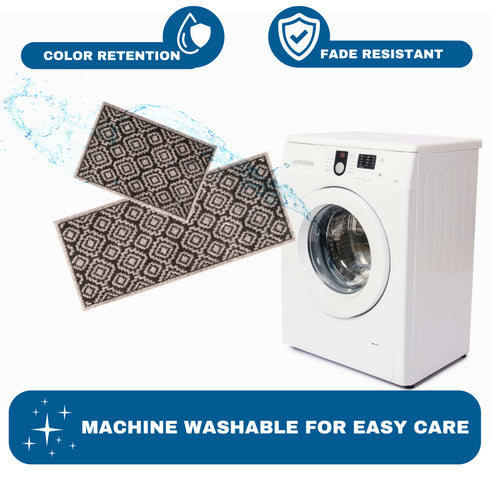 Dark Gray Anastacia - Machine Washable 2 Piece Premium Turkish Kitchen Rug Set with Non Slip TPR Backing