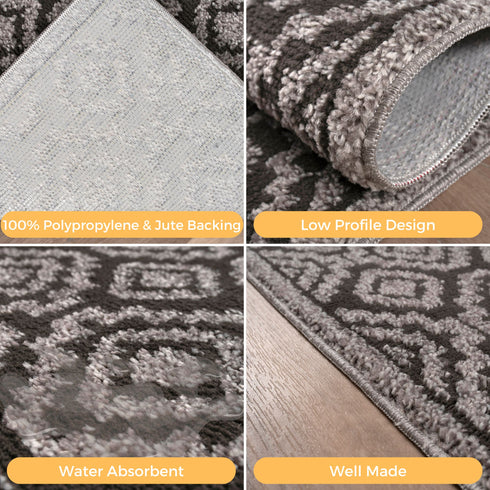 Anatstacia Dark Gray Entryway Indoor Front Door Authentic Turkish Premium Quality Rugs Washable Boho Entrance Mat with Non Slip TPE Backing