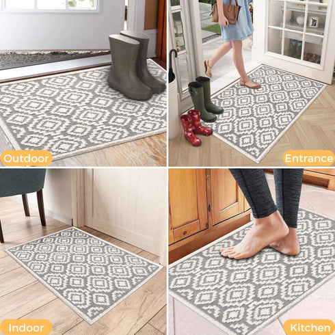 Floral Aura Entryway Indoor Front Door Premium Turkish Rugs Washable Entrance Mat for Traction Support with Non Slip TPE Backing