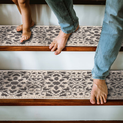 FLorence Beige/Gray Authentic Turkish Premium Quality Stair Rugs - Medium Pile - Machine Washable Indoor Carpet Stair Treads