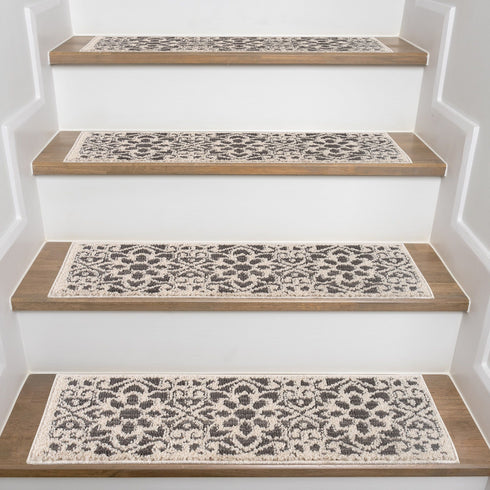 FLorence Beige/Gray Authentic Turkish Premium Quality Stair Rugs - Medium Pile - Machine Washable Indoor Carpet Stair Treads