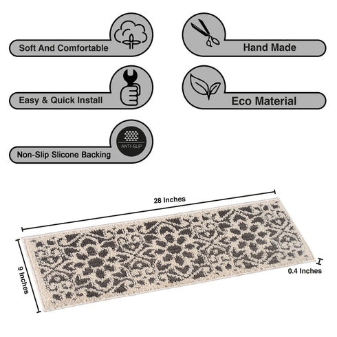 FLorence Beige/Gray Authentic Turkish Premium Quality Stair Rugs - Medium Pile - Machine Washable Indoor Carpet Stair Treads