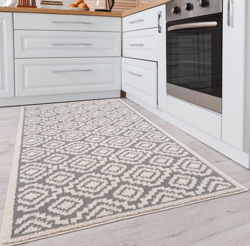 Aida - Machine Washable 2 Piece Premium Turkish Kitchen Rug Set with Non Slip TPR Backing