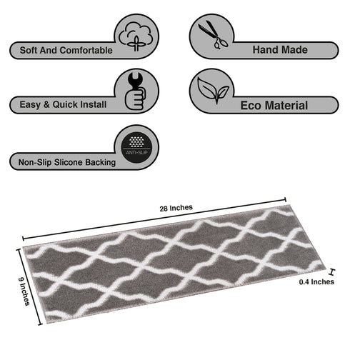 Beatrice Gray/White Authentic Turkish Premium Quality Stair Rugs - Medium Pile - Machine Washable Indoor Carpet Stair Treads-Multi Pack Sets With TPE Backing