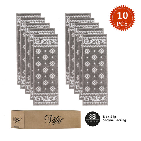 Ajnur Gray/White Authentic Turkish Premium Quality Stair Rugs - Medium Pile - Machine Washable Indoor Carpet Stair Treads-Multi Pack Sets With TPE Backing