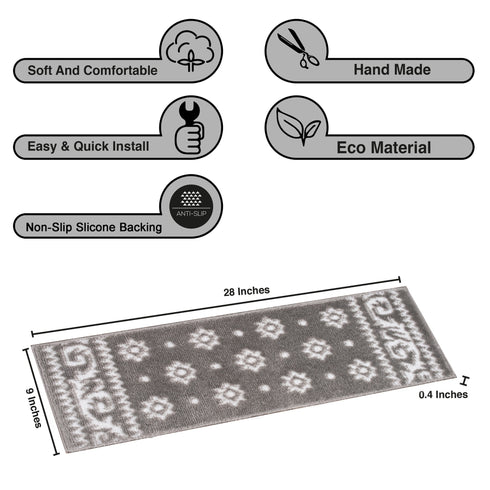 Ajnur Gray/White Authentic Turkish Premium Quality Stair Rugs - Medium Pile - Machine Washable Indoor Carpet Stair Treads-Multi Pack Sets With TPE Backing