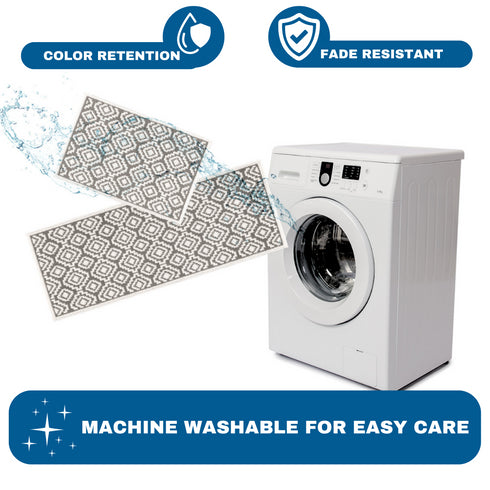 Aida - Machine Washable 2 Piece Premium Turkish Kitchen Rug Set with Non Slip TPR Backing