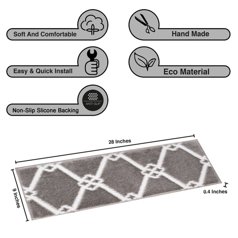 Octavia Gray/White Authentic Turkish Premium Quality Stair Rugs - Medium Pile - Machine Washable Indoor Carpet Stair Treads-Multi Pack Sets With TPE Backing