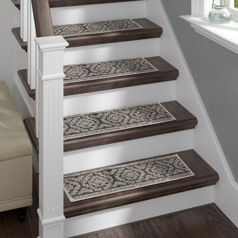 Anastacia Dark Gray Stair Tread Premium Turkish Rugs Machine Washable with Rubber Backing