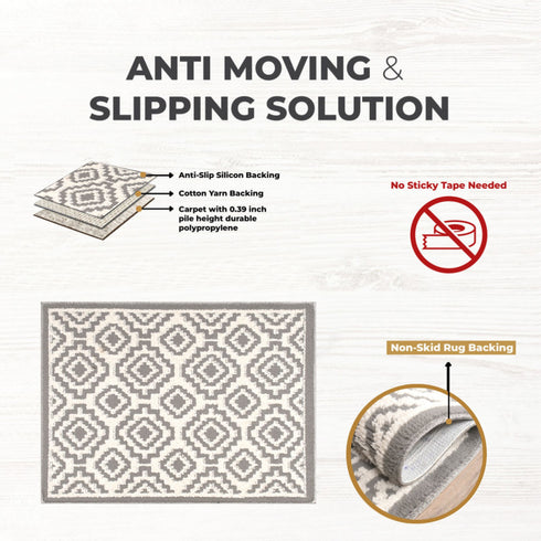 Elanor Gray Entryway Indoor Front Door Authentic Turkish Premium Quality Rugs Washable Boho Entrance Mat with Non Slip TPE Backing