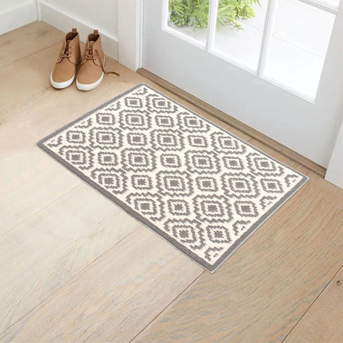 Elanor Gray Entryway Indoor Front Door Authentic Turkish Premium Quality Rugs Washable Boho Entrance Mat with Non Slip TPE Backing