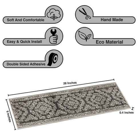Anastacia Dark Gray Stair Tread Premium Turkish Rugs Machine Washable with Rubber Backing