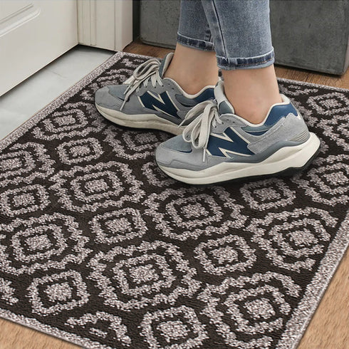 Anatstacia Dark Gray Entryway Indoor Front Door Authentic Turkish Premium Quality Rugs Washable Boho Entrance Mat with Non Slip TPE Backing