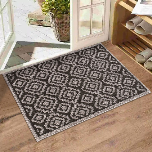 Anatstacia Dark Gray Entryway Indoor Front Door Authentic Turkish Premium Quality Rugs Washable Boho Entrance Mat with Non Slip TPE Backing