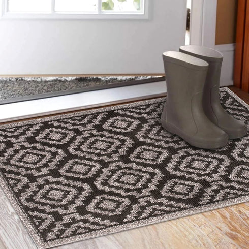 Anatstacia Dark Gray Entryway Indoor Front Door Authentic Turkish Premium Quality Rugs Washable Boho Entrance Mat with Non Slip TPE Backing