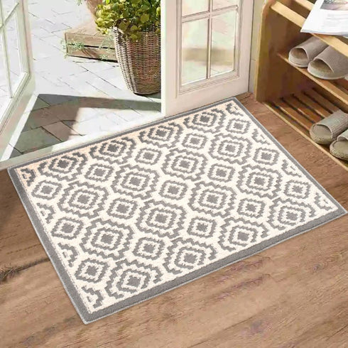 Elanor Gray Entryway Indoor Front Door Authentic Turkish Premium Quality Rugs Washable Boho Entrance Mat with Non Slip TPE Backing