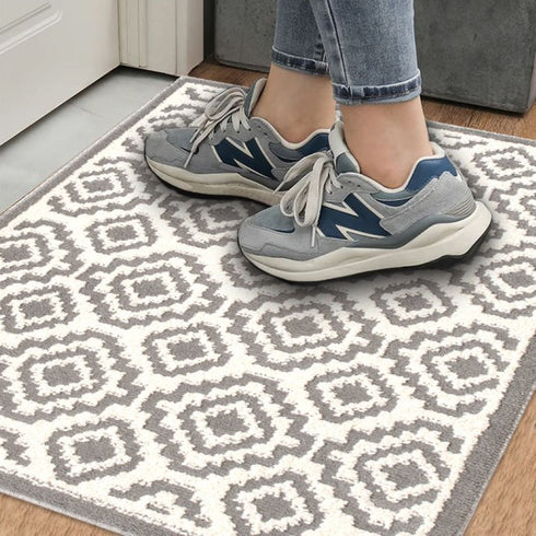 Elanor Gray Entryway Indoor Front Door Authentic Turkish Premium Quality Rugs Washable Boho Entrance Mat with Non Slip TPE Backing