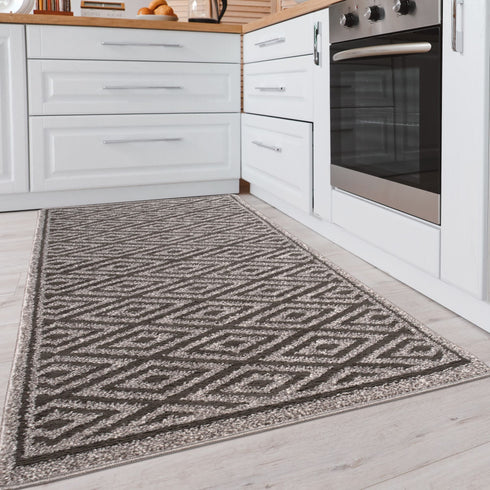 Silver Diamond - Machine Washable 2 Piece Premium Turkish Kitchen Rug Set with Non Slip TPR Backing