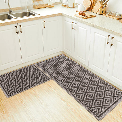 Silver Diamond - Machine Washable 2 Piece Premium Turkish Kitchen Rug Set with Non Slip TPR Backing