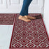 Red Arcai - Machine Washable 2 Piece Premium Turkish Kitchen Rug Set with Non Slip TPR Backing