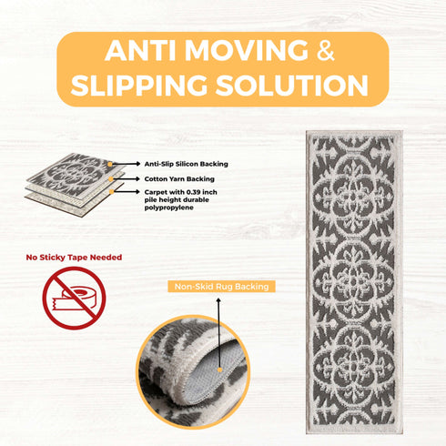 Clementine Beige/Gray Authentic Turkish Premium Quality Stair Rugs - Medium Pile - Machine Washable Indoor Carpet Stair Treads