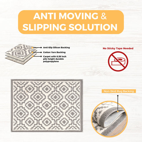 Elanor Gray Entryway Indoor Front Door Authentic Turkish Premium Quality Rugs Washable Boho Entrance Mat with Non Slip TPE Backing