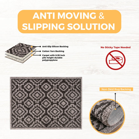 Anatstacia Dark Gray Entryway Indoor Front Door Authentic Turkish Premium Quality Rugs Washable Boho Entrance Mat with Non Slip TPE Backing