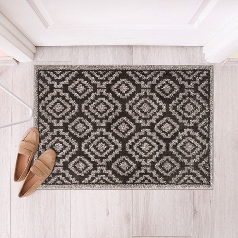 Anatstacia Dark Gray Entryway Indoor Front Door Authentic Turkish Premium Quality Rugs Washable Boho Entrance Mat with Non Slip TPE Backing