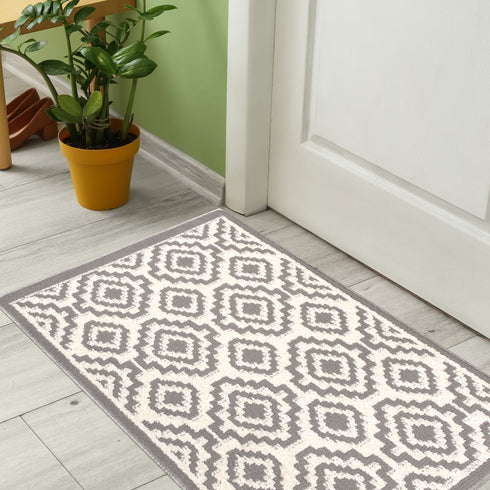 Elanor Gray Entryway Indoor Front Door Authentic Turkish Premium Quality Rugs Washable Boho Entrance Mat with Non Slip TPE Backing