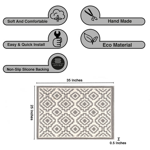 Elanor Gray Entryway Indoor Front Door Authentic Turkish Premium Quality Rugs Washable Boho Entrance Mat with Non Slip TPE Backing