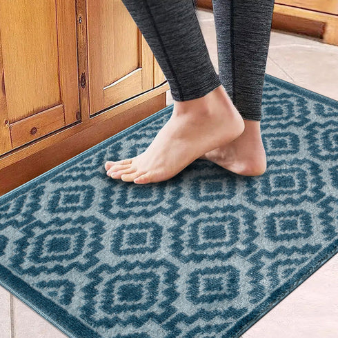 Blue Arcai Entryway Indoor Front Door Authentic Turkish Premium Quality Rugs Washable Boho Entrance Mat with Non Slip TPE Backing