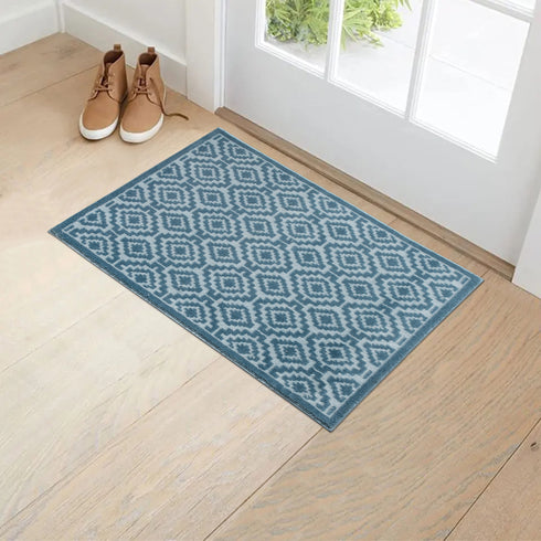 Blue Arcai Entryway Indoor Front Door Authentic Turkish Premium Quality Rugs Washable Boho Entrance Mat with Non Slip TPE Backing