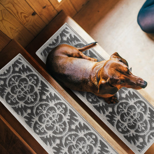 Clementine Beige/Gray Authentic Turkish Premium Quality Stair Rugs - Medium Pile - Machine Washable Indoor Carpet Stair Treads