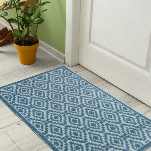 Blue Arcai Entryway Indoor Front Door Authentic Turkish Premium Quality Rugs Washable Boho Entrance Mat with Non Slip TPE Backing