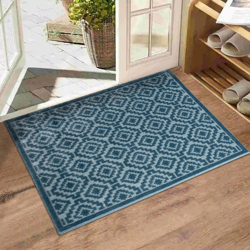 Blue Arcai Entryway Indoor Front Door Authentic Turkish Premium Quality Rugs Washable Boho Entrance Mat with Non Slip TPE Backing
