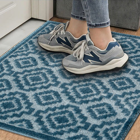 Blue Arcai Entryway Indoor Front Door Authentic Turkish Premium Quality Rugs Washable Boho Entrance Mat with Non Slip TPE Backing