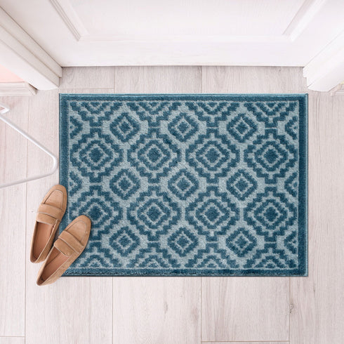 Blue Arcai Entryway Indoor Front Door Authentic Turkish Premium Quality Rugs Washable Boho Entrance Mat with Non Slip TPE Backing