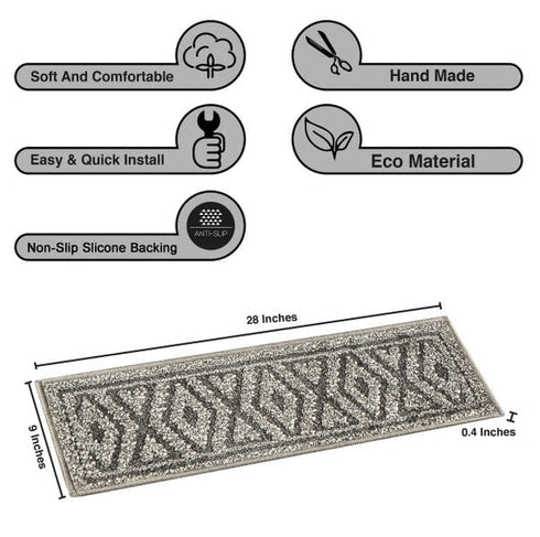 Machine Washable Dark Gray Diamond Stair Treads with Rubber Backing