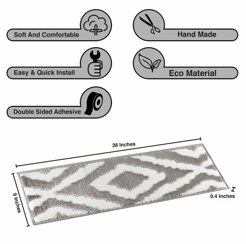 White/Gray Bella Premium Turkish Carpet Stair Treads Machine Washable with TPR Backing-Multi pack sets