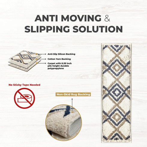 White/Brown Shag Stair Tread Rugs Machine Washable with Rubber Backing