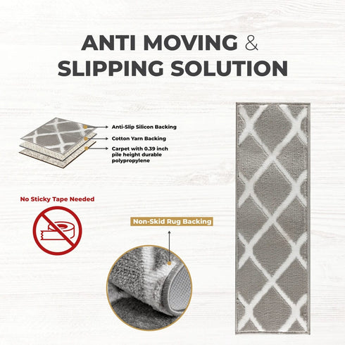 Gray/White Willow Premium Quality Turkish Carpet Stair Treads - Machine Washable Non Slip Stair Treads with TPR Backing