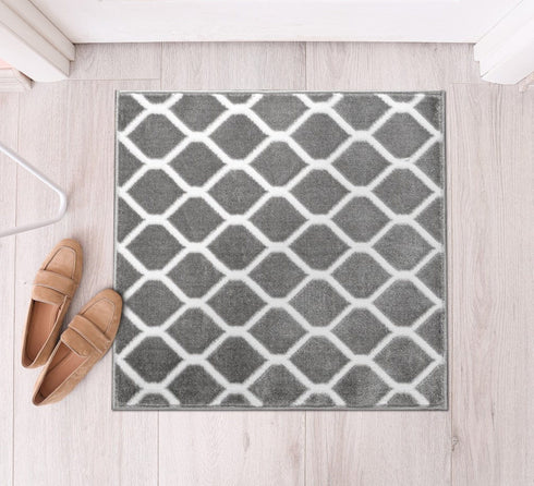 Gray & White Modern Indoor Front Door Rug Washable Indoor Doormat for Entrance with Non Slip Rubber Backing