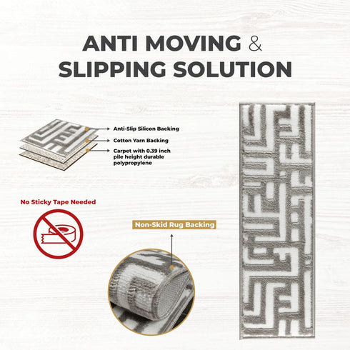 Water Oak - Low Pile Gray/White Authentic Turkish Carpet Stair Tread Rugs Premium Quality Non Slip