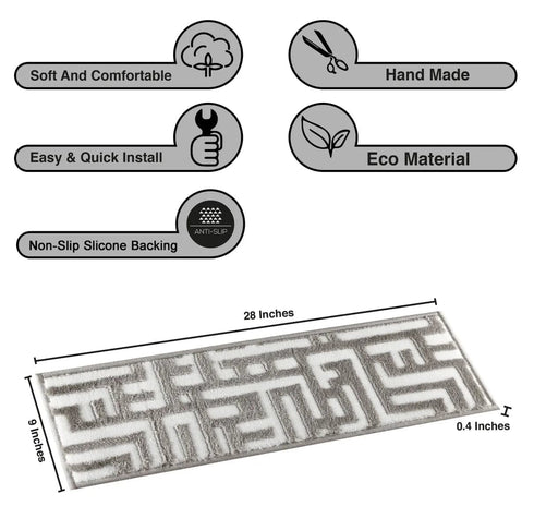 Water Oak - Low Pile Gray/White Authentic Turkish Carpet Stair Tread Rugs Premium Quality Non Slip