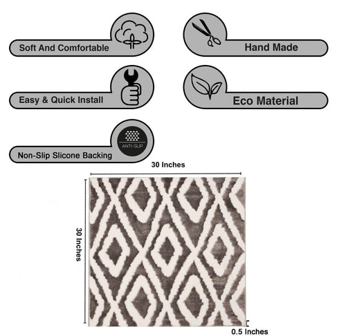 Meadow Gray & White Geometric Indoor Front Door Rug Washable Indoor Doormat for Entrance with Non Slip Rubber Backing