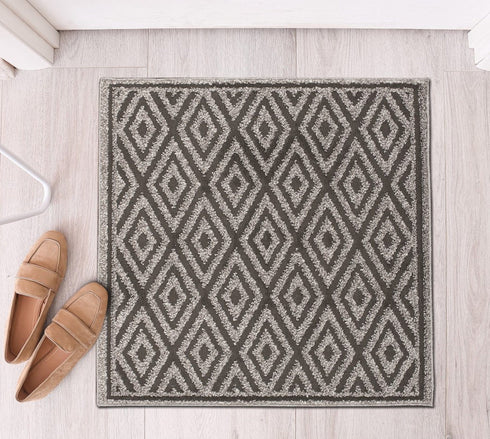 Dark Gray Entryway Indoor Front Door Rugs Washable Diamond Indoor Doormat with Non Slip Rubber Backing